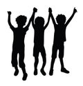 Trio Happy Kid Silhouettes, art vector design Royalty Free Stock Photo