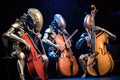 a trio of alien musicians playing their instruments in harmony at a concert hall Royalty Free Stock Photo