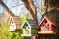 a trio of birdhouses on a tree