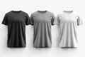 Trio of Blank T-Shirts in Black, Gray, and White Colors