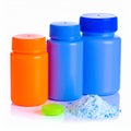 Colorful Plastic Reagent Bottles with Granular Powder Royalty Free Stock Photo