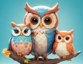 Trio of Cartoon Owls
