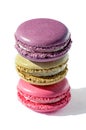 Trio of colorful stacked macarons