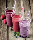 Trio of delicious berry smoothies Royalty Free Stock Photo