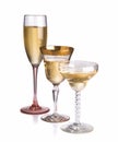 Trio of different champagne glasses