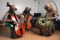 a trio of extraterrestrial musicians playing their instruments, filling the room with music Royalty Free Stock Photo