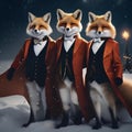 A trio of foxes donning tuxedos and gowns, waltzing under the starry sky on New Years Eve1