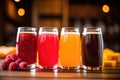 a trio of fruit-infused beers: orange, cherry, raspberry