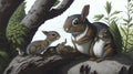 trio of furry friends, squirrel rabbit, AI Generative