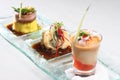 Trio of gourmet entrees, asian food