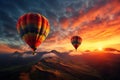 A trio of hot air balloons rising at sunrise Royalty Free Stock Photo