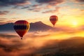 A trio of hot air balloons rising at sunrise Royalty Free Stock Photo