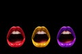 Trio of Lips isolated on black Royalty Free Stock Photo