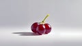 A Trio of Lustrous Red Grapes on a Pale Stem Casting a Soft Shadow Royalty Free Stock Photo