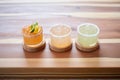 trio of margaritas, salt, sugar, and spicy rims Royalty Free Stock Photo