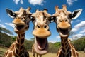 Trio of Playful Giraffes Up Close