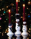 A Trio of Snowman Candles Royalty Free Stock Photo