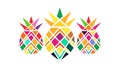 Trio of Stylized Pineapples with Diverse Geometric Patterns, vector design Generative AI Royalty Free Stock Photo