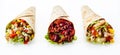 Trio of Tex Mex Fajita Wraps with Various Fillings Royalty Free Stock Photo