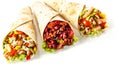 Trio of Tex Mex Fajita Wraps with Various Fillings Royalty Free Stock Photo