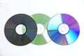 Trio of DVD CD and CD-RW on white background Royalty Free Stock Photo