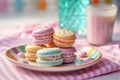Colorful Macarons on Pastel Plate