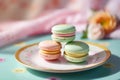 Colorful Macarons on Pastel Plate