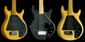 Trio of Vintage Four String Bass Guitars from the 1970\'s Royalty Free Stock Photo