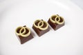 Trio of wedding chocolate candies.