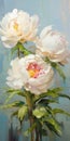 Trio Of White Peonies: A Stunning Oil Painting With Superior Quality Royalty Free Stock Photo