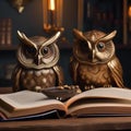 A trio of wise owls reading a book of ancient animal traditions to welcome the new year3