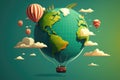 Trip Around The World By Hot Air Balloon, Travel Fantasy Concept, Illustration Generated By AI