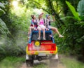 Trip of asian lady with 4WD car drive off road in Thailand wild Royalty Free Stock Photo