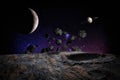 A TRIP ON A ASTEROID Fantasy space landscape Royalty Free Stock Photo
