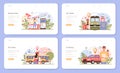 Trip booking web banner or landing page set. Buying a ticket for plane Royalty Free Stock Photo