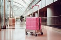 Pink departure traveler business leisure bag baggage trip suitcase vacation aerodrome voyage airplane arrival Royalty Free Stock Photo