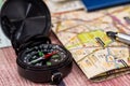 map, compass, passport and euro money. Royalty Free Stock Photo