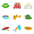 Trip dream icons set, cartoon style Royalty Free Stock Photo