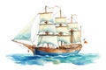 Trip on the sea by sailboat, travel concept, watercolor illustration generative AI