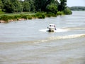 Trip with the ship on Sulina channel in Danube Delta, Tulcea, Romania Royalty Free Stock Photo