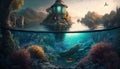 A trip to the aquarium. surreal mystical fantasy artwork. Generative AI Royalty Free Stock Photo