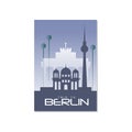 Trip to Berlin, travel poster template, touristic greeting card, vector Illustration for magazine, presentation, banner