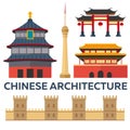 Trip to China. Chinese architecture. Vacation. Road trip. Tourism. Journey. Travelling illustration Beijing city. Modern flat desi