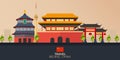 Trip to China. Vacation. Road trip. Tourism. Journey. Travelling illustration Beijing city. Modern flat design. China. Beijing sky