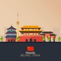 Trip to China. Vacation. Road trip. Tourism. Journey. Travelling illustration Beijing city. Modern flat design. China. Beijing sky