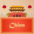 Trip to China. Vacation. Road trip. Tourism. Journey. Travelling illustration Beijing city. Modern flat design. China. Beijing sky