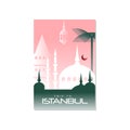 Trip to Istanbul, travel poster template, touristic greeting card, vector Illustration for magazine, presentation