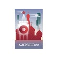 Trip to Moskow, travel poster template, touristic greeting card, vector Illustration for magazine, presentation, banner Royalty Free Stock Photo