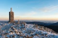 Monment on the top Snezka in Czech Republic National Park Krkonose