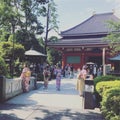 Trip to Tokyo Japan Ladies with traditional clothing Asakusa Temple kimono Royalty Free Stock Photo